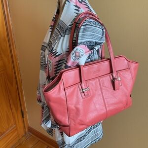 Coach Coral Pink Leather Tote Bag
